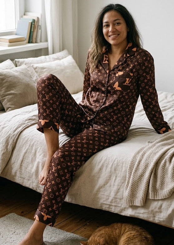 LV black silk satin Luxury pj set