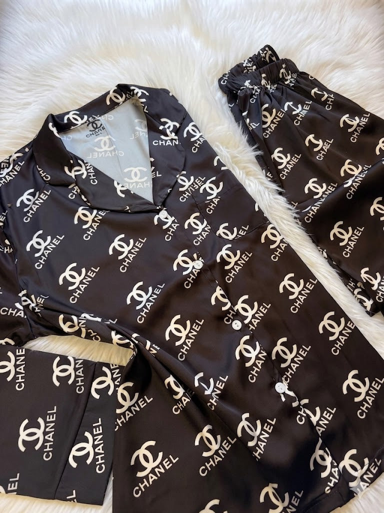 Chanel black silk satin Luxury pj set