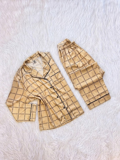 Chanel gold silk satin Luxury pj set