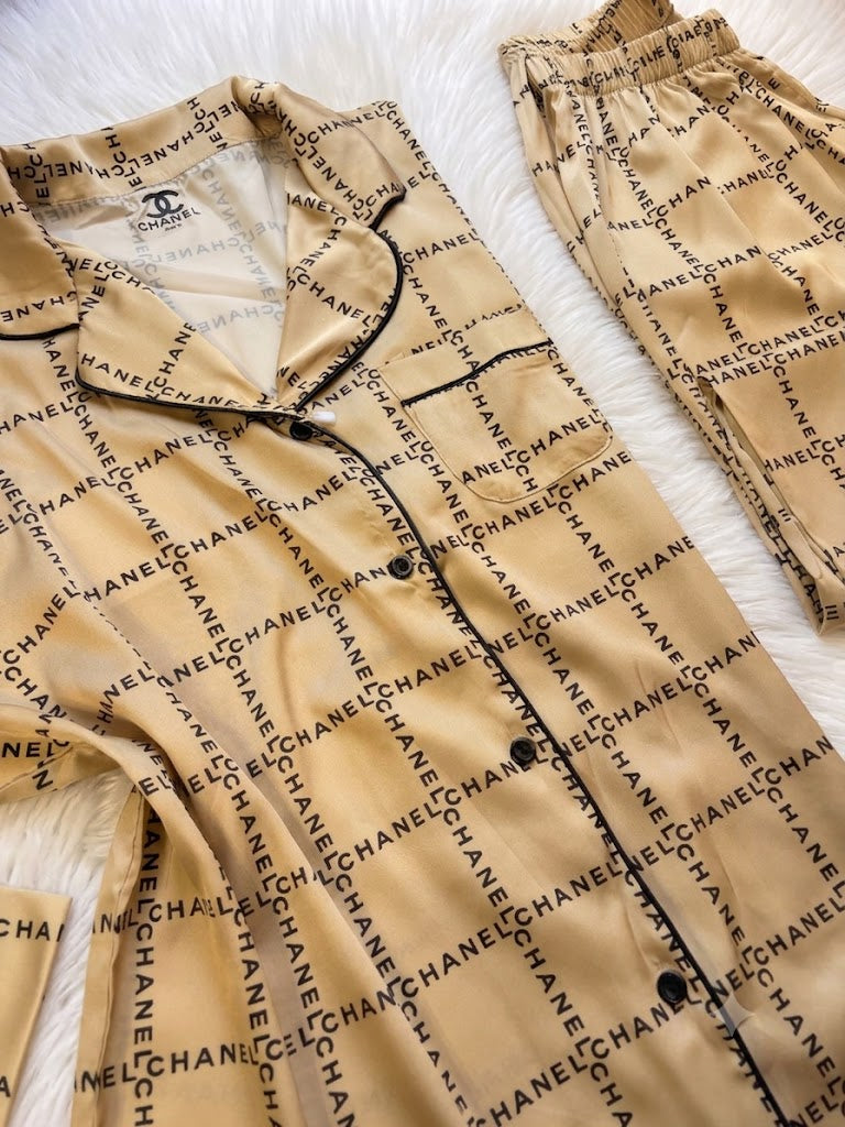 Chanel gold silk satin Luxury pj set