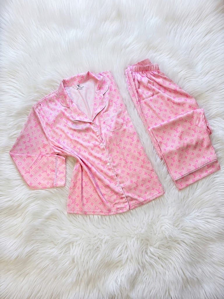 LV rose silk satin Luxury pj set