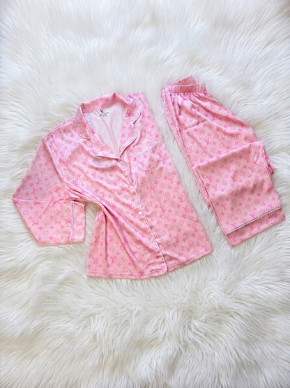 LV rose silk satin Luxury pj set