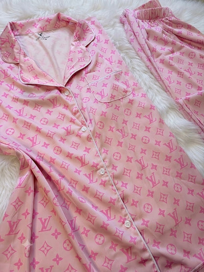 LV rose silk satin Luxury pj set
