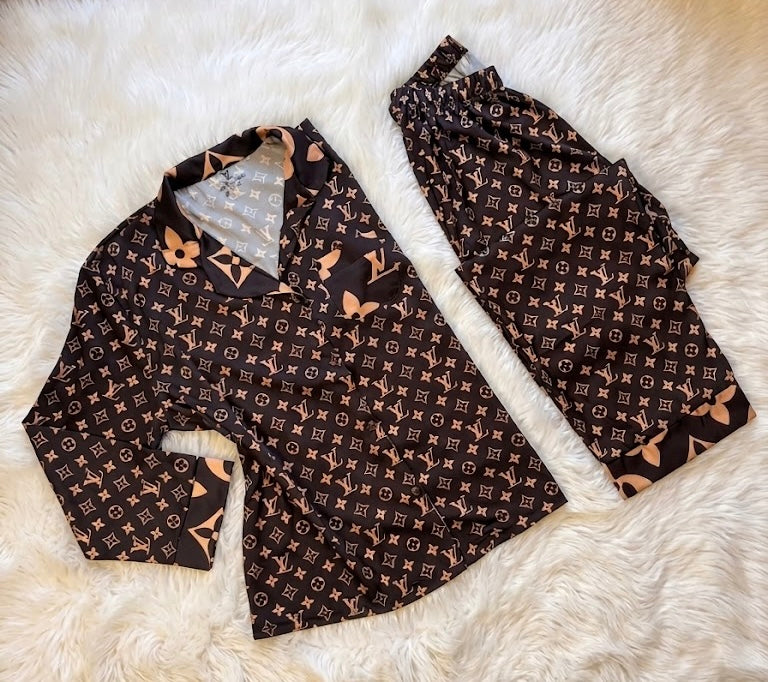 LV black silk satin Luxury pj set