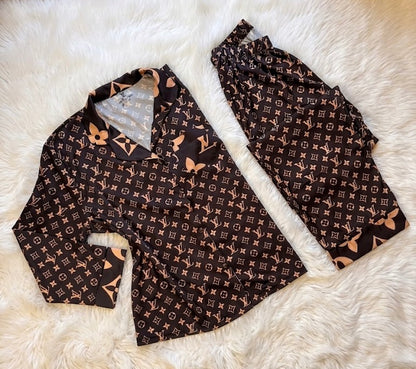 LV black silk satin Luxury pj set