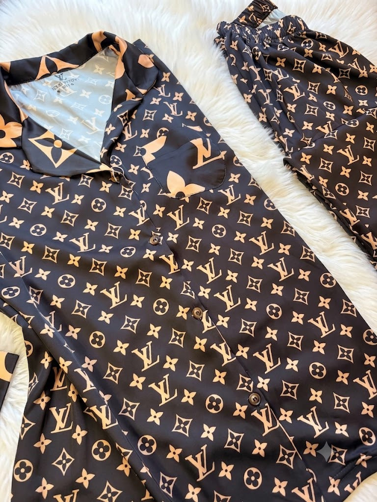 LV black silk satin Luxury pj set
