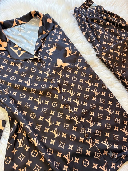 LV black silk satin Luxury pj set